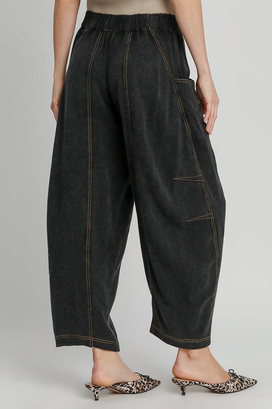 Black Elastic Waist Baggy Fit Pants with Pockets - Tigbul's Variety Fashion Shop