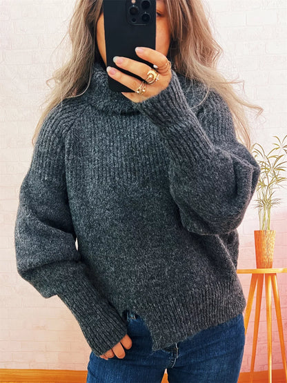 Ribbed Turtleneck Long Sleeve Sweater - Tigbul's Variety Fashion Shop
