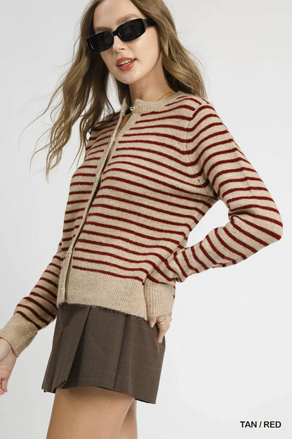 Umgee Striped Button-Up Knit Cardigan - Tigbul's Variety Fashion Shop