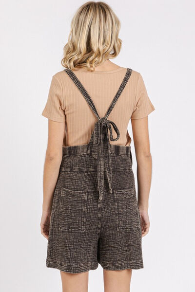 Black Textured Knotted Wide Strap Overalls - Tigbul's Variety Fashion Shop