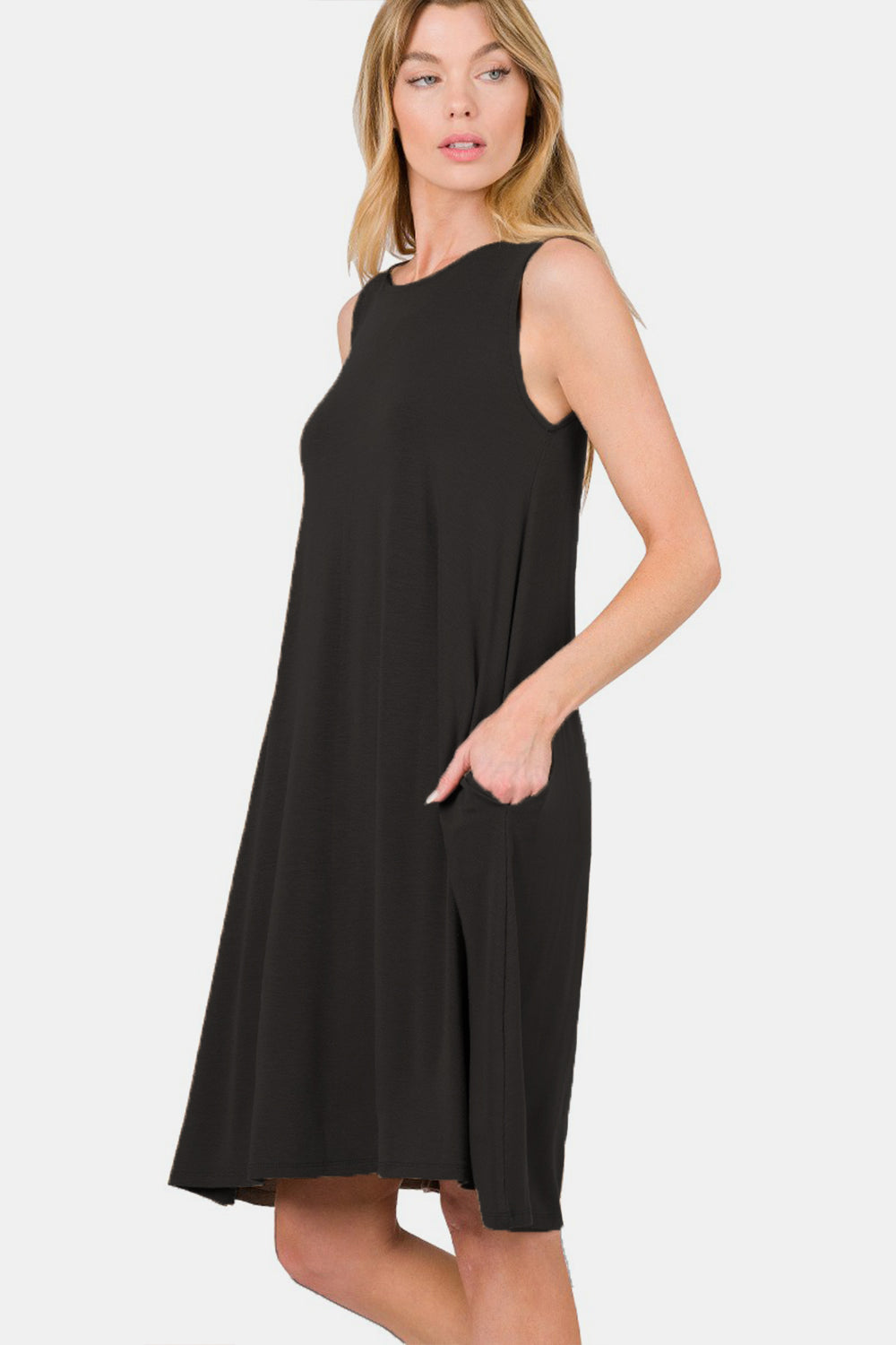 Zenana Full Size Sleeveless Flared Dress with Side Pockets - Tigbuls Variety Fashion