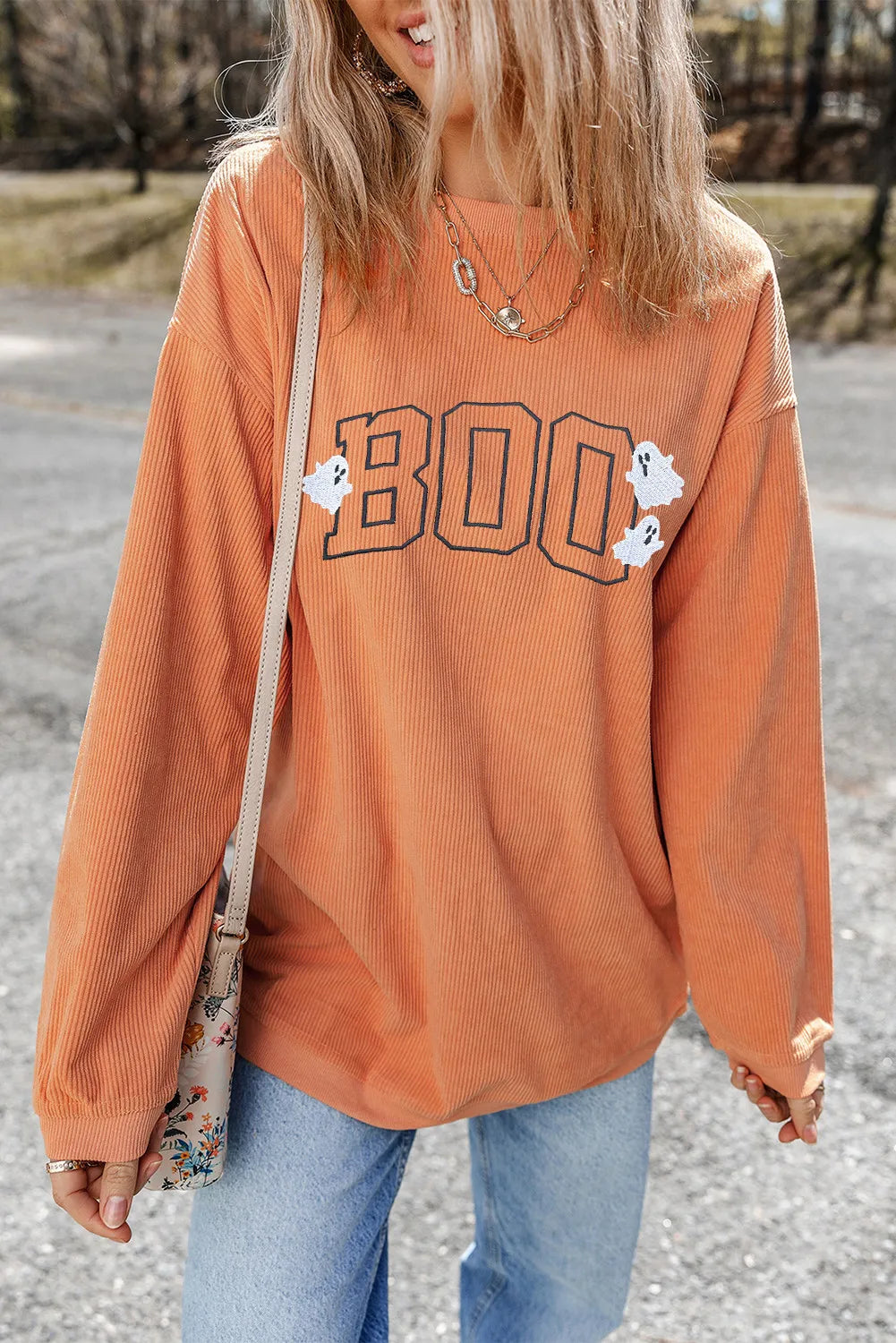 BOO Round Neck Long Sleeve Sweatshirt - Tigbul's Variety Fashion Shop