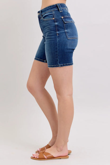 Judy Blue Full Size High Waist Bermudas Jeans W/ Back Flap Pockets Plus Size - Tigbul's Variety Fashion Shop