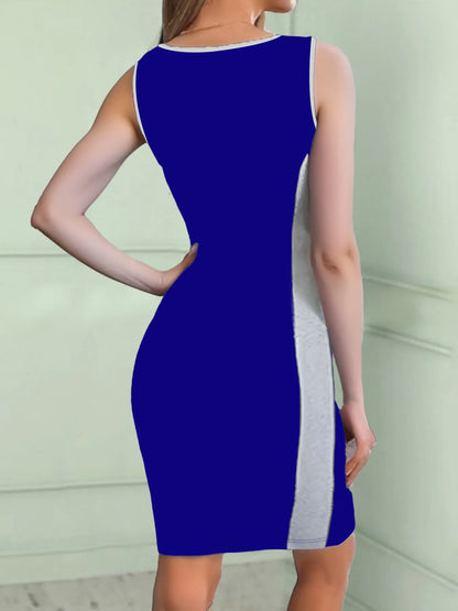 V-Neck Colorblock Sleeveless Bodycon Dress - Tigbul's Variety Fashion Shop