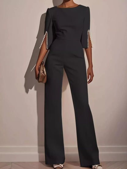 Wide-Leg Jumpsuit with Slit Sleeve - Tigbul's Variety Fashion Shop