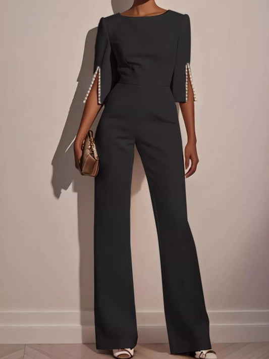 Wide-Leg Jumpsuit with Slit Sleeve - Tigbul's Variety Fashion Shop