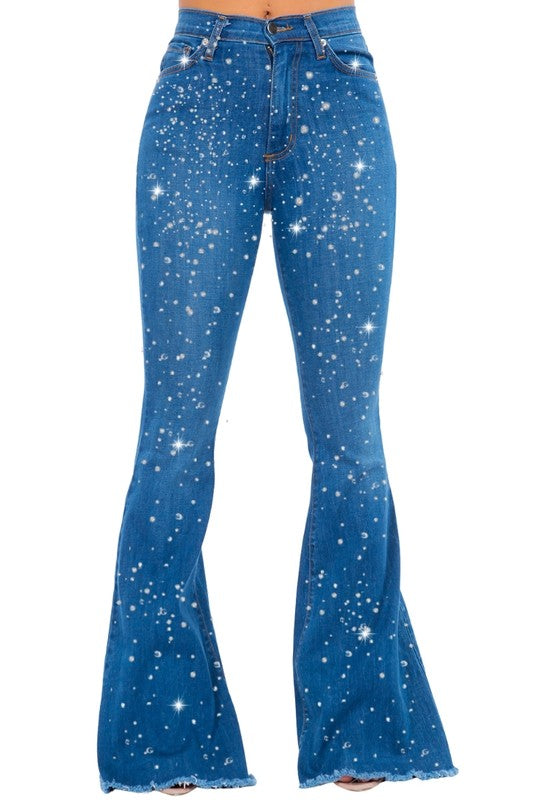 Rhinestones Bell Bottom Jean - Tigbul's Variety Fashion Shop