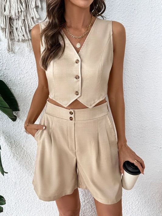 V-Neck Vest and Shorts Set - Tigbul's Variety Fashion Shop