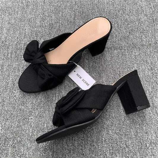 Bow Knot Block Heel Sandals - Tigbul's Variety Fashion Shop