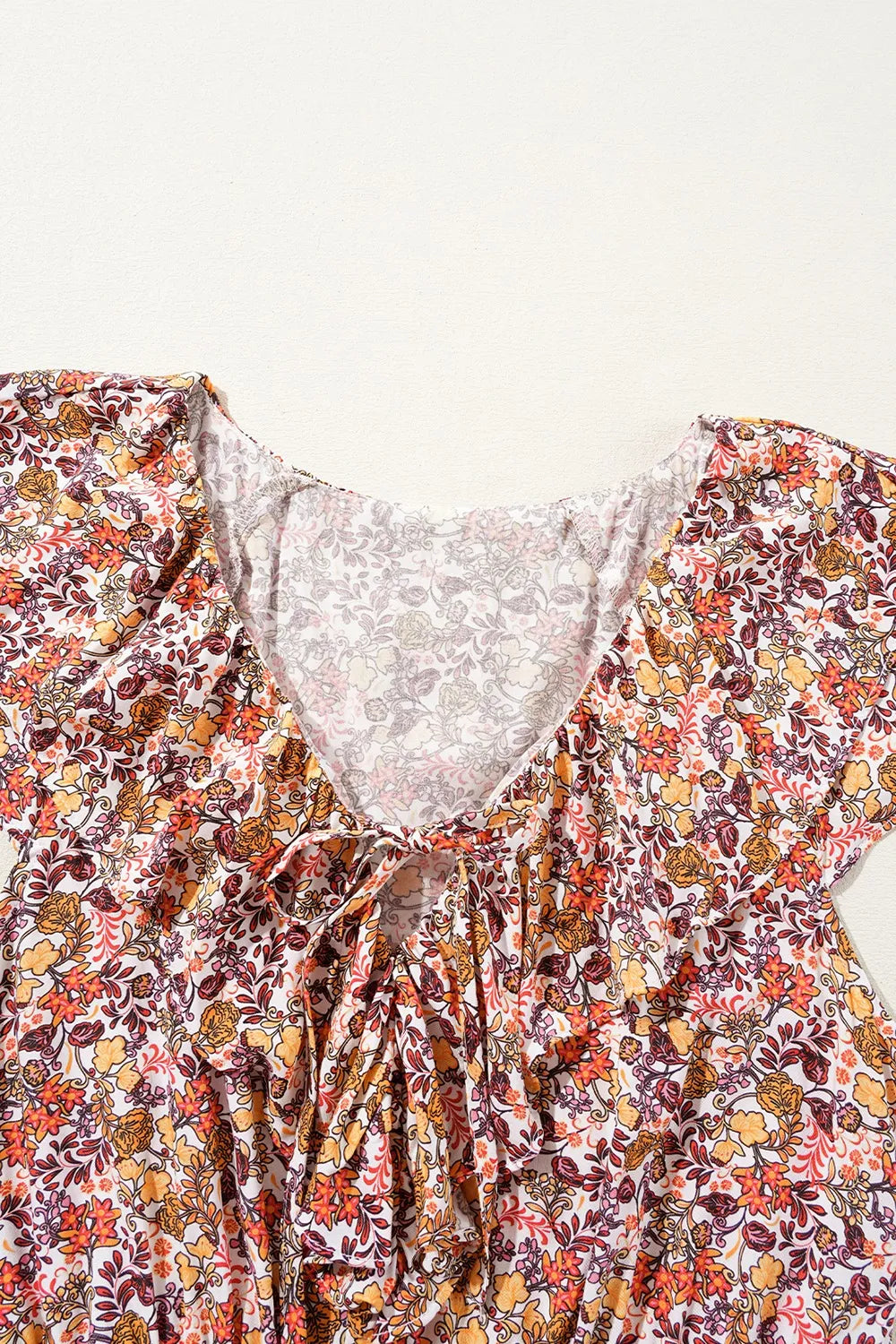 Floral Print Knot V Neck Ruffled Sleeve Blouse - Tigbul's Variety Fashion Shop