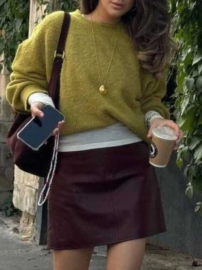 Round Neck Dropped Shoulder Sweater - Tigbul's Variety Fashion Shop