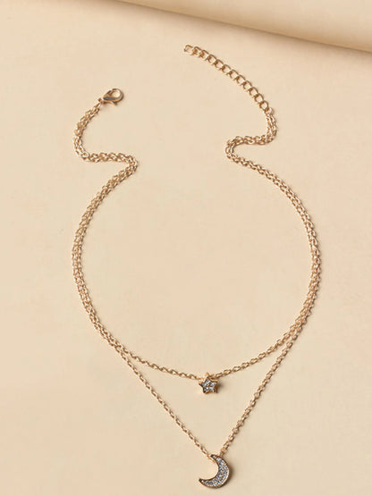 Double Layered Star and Moon Pendant Necklace - Tigbul's Variety Fashion Shop