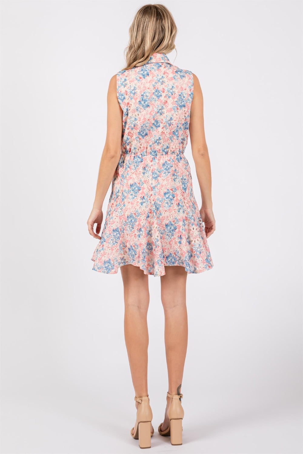 GeeGee Full Size Floral Eyelet Sleeveless Mini Dress - Tigbuls Variety Fashion
