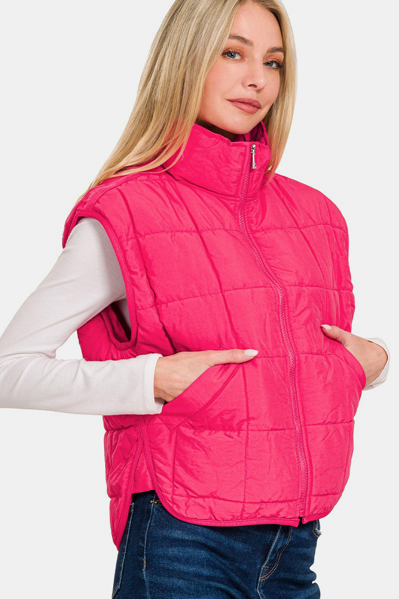 Zenana Zip Up Cropped Puffer Vest with Pockets - Tigbul's Variety Fashion Shop