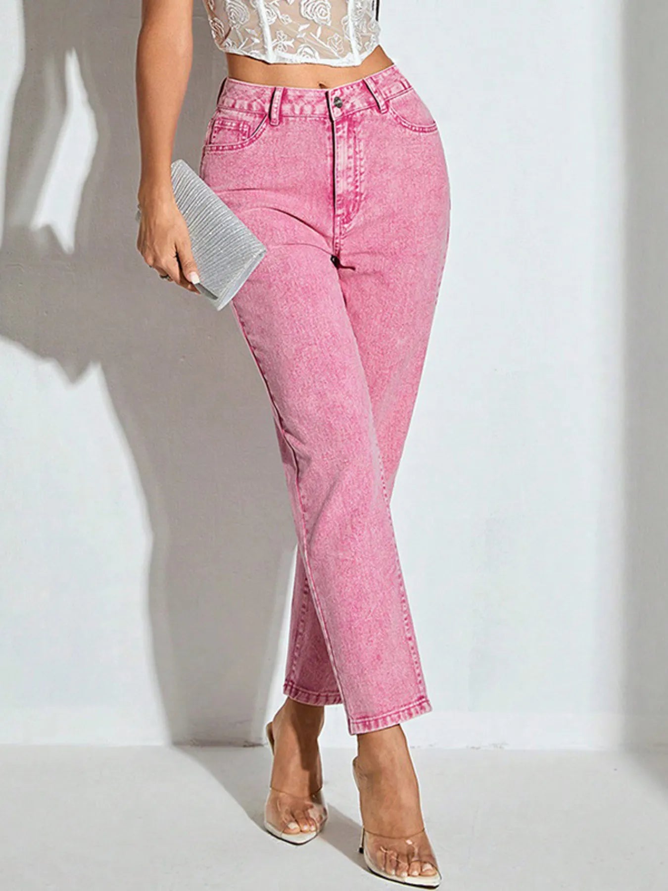 High-Waisted Wash Straight Leg Jeans - Tigbul's Variety Fashion Shop