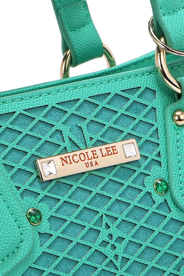 Nicole Lee USA Monogram Pattern Handbag with Rhinestones Decor - Tigbul's Variety Fashion Shop