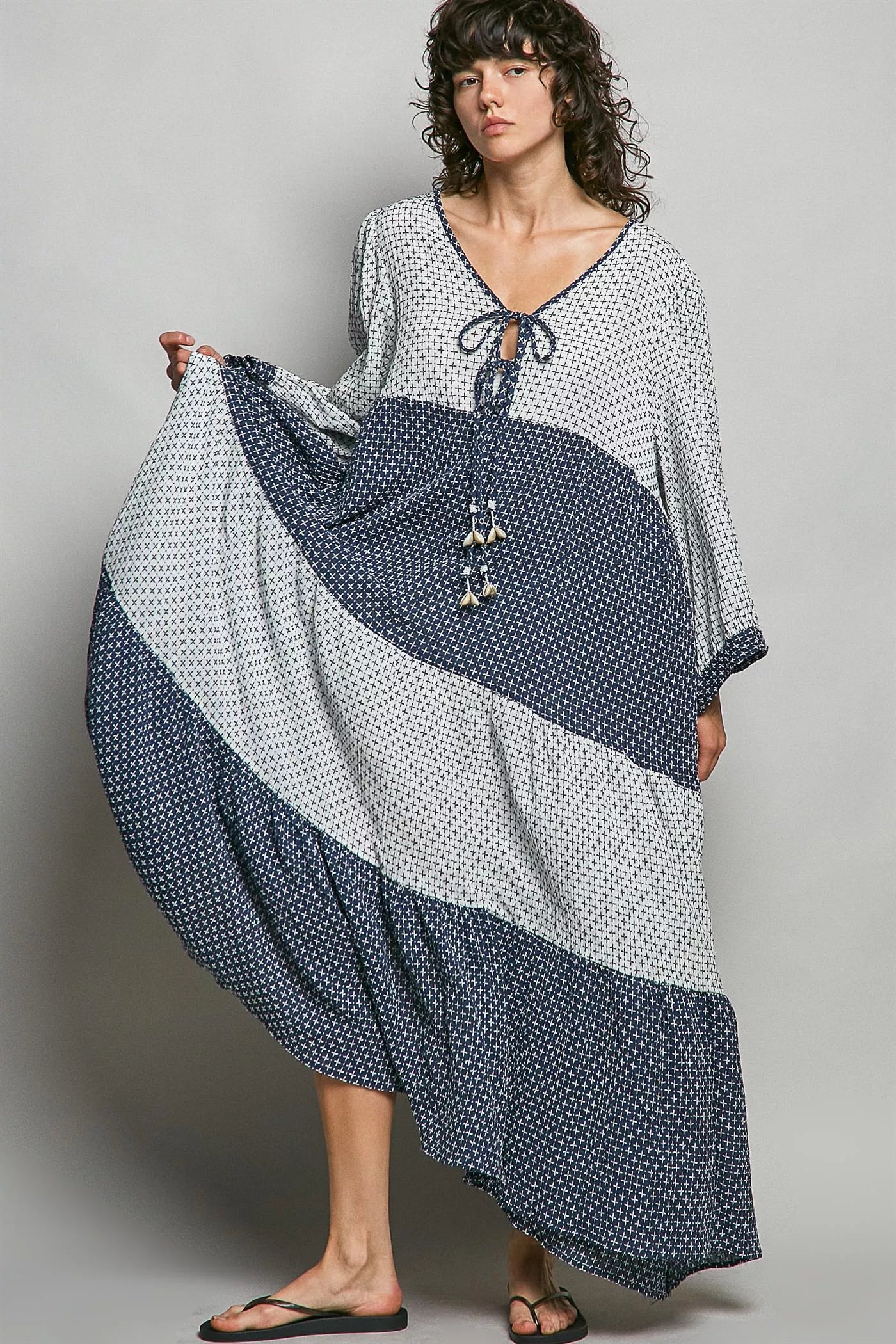 POL Tiered Boho Two-Tone Maxi Dress - Tigbul's Variety Fashion Shop