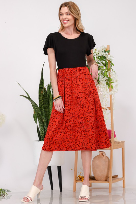 Two Tone Animal Print Flutter Sleeve Midi Dress - Tigbul's Variety Fashion Shop