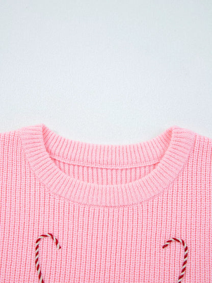Merry Candy Cane Christmas Crew Neck Sweater - Tigbul's Variety Fashion Shop