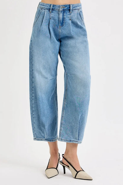 RISEN Full Size Mid Rise Fit Crop Wide Volume Leg Jeans Plus Size - Tigbul's Variety Fashion Shop