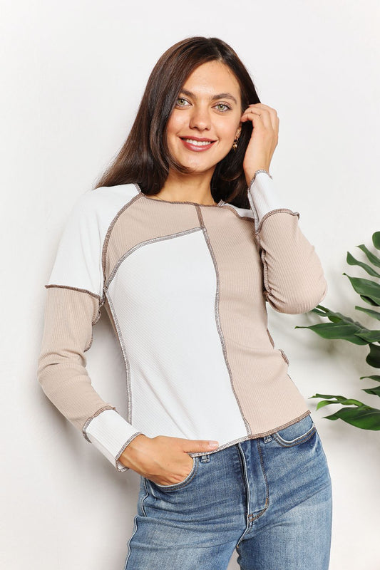 Color Block Exposed Seam Top - Tigbul's Variety Fashion Shop