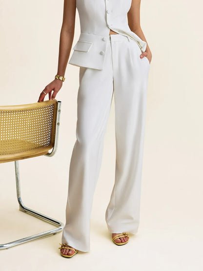 White Button Up Vest and Pants Suit Set - Tigbul's Variety Fashion Shop