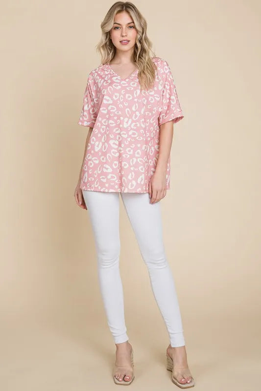 Loose Fit Animal Print Soft Knit Pink Top - Tigbul's Variety Fashion Shop
