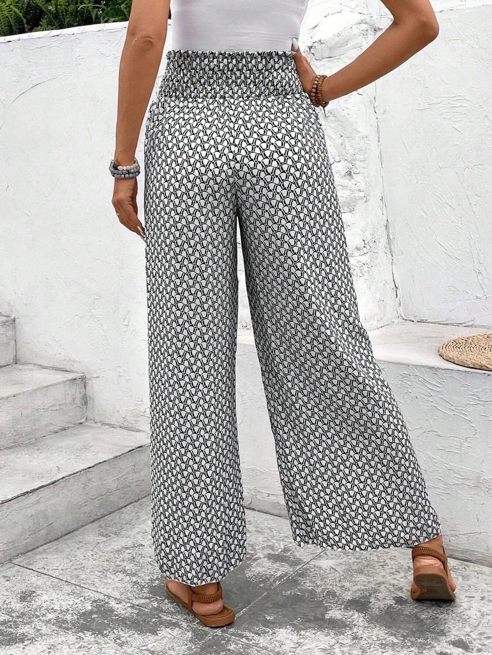 Tied Printed Wide Leg Pants - Tigbul's Variety Fashion Shop