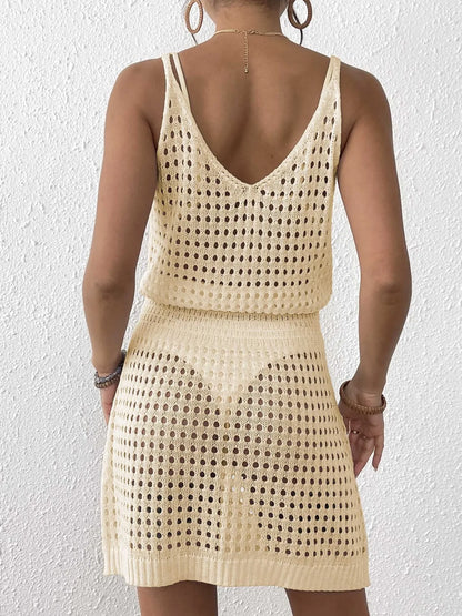 Crochet Knit Cover Up Mini Dress - Tigbul's Variety Fashion Shop