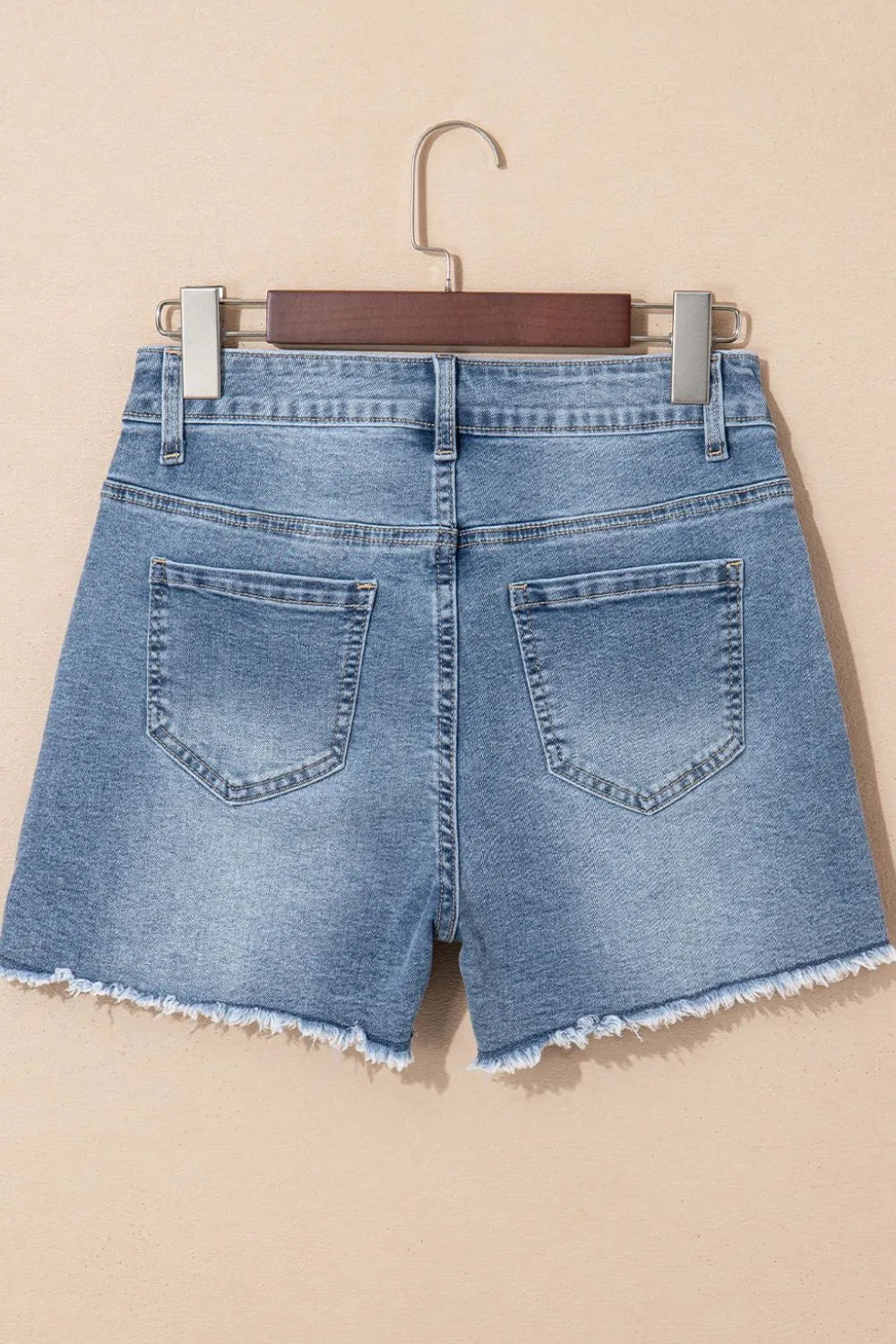 Pearl Beaded Raw Hem Wash Denim Shorts - Tigbul's Variety Fashion Shop
