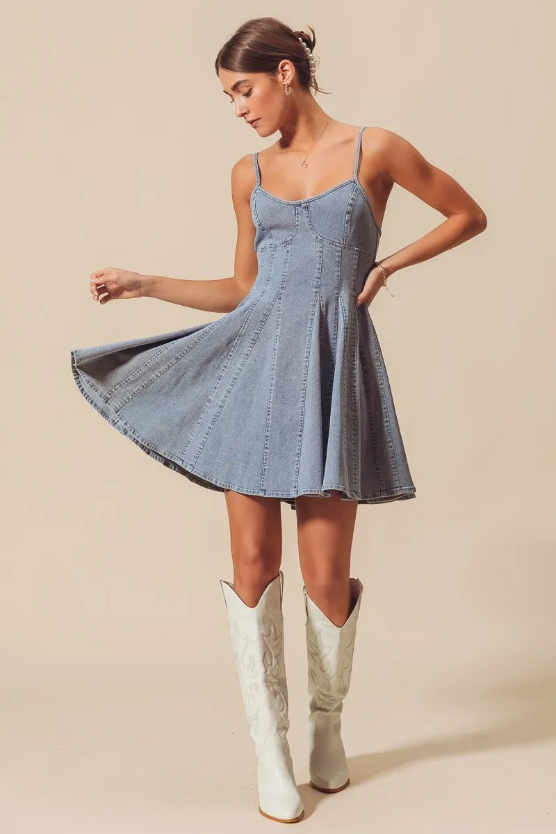 SO ME A Line Fit and Flare Denim Mini Dress - Tigbul's Variety Fashion Shop