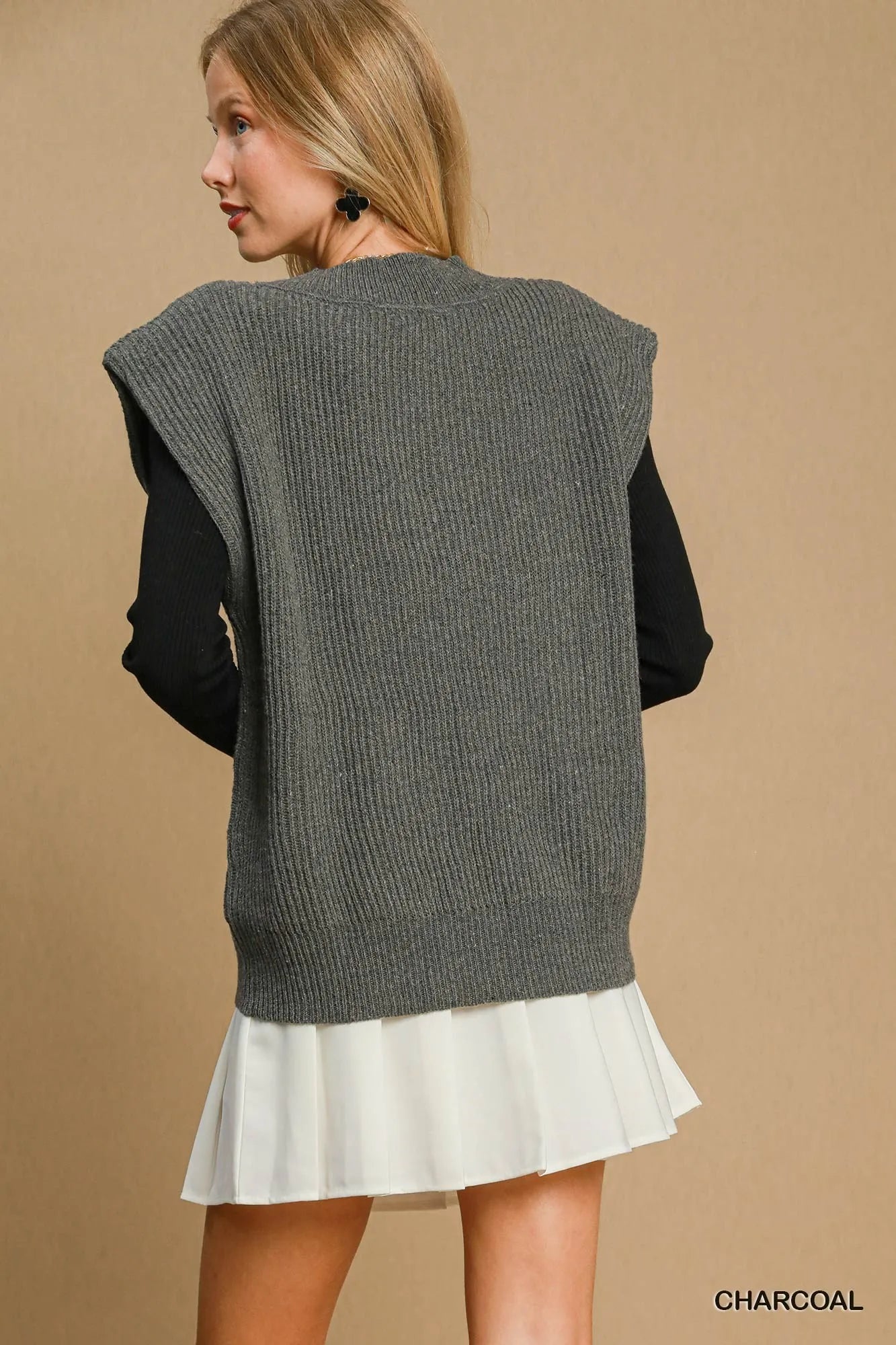 Umgee Oversized V Neck Ribbed Sweater Vest - Tigbul's Variety Fashion Shop