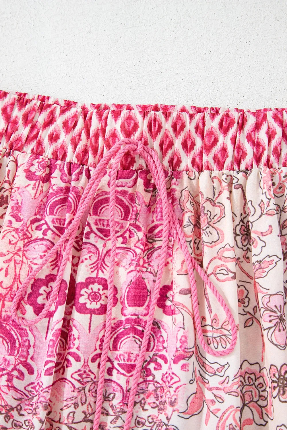 Printed Tassel Drawstring Pink High Waist Maxi Skirt - Tigbul's Variety Fashion Shop
