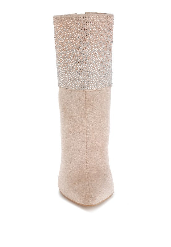 Podstar Rhinestones Embellished Foldover Boots - Tigbul's Variety Fashion Shop