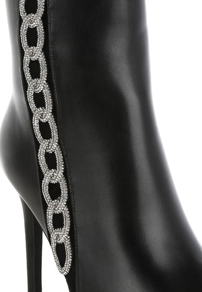 Kalina Rhinestones Chain Detail 4" High Heel Boots - Tigbul's Variety Fashion Shop