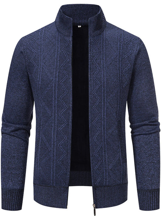 Men's Plus Size Zip-Up Cardigan with Stand Collar - Tigbul's Variety Fashion Shop