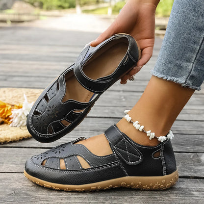 Cutout Velcro Straps Sandals - Tigbul's Variety Fashion Shop