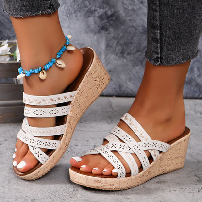 PU Leather Crisscross Wedge Sandals - Tigbul's Variety Fashion Shop