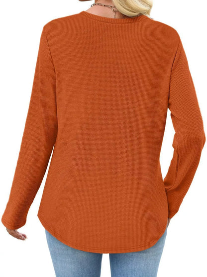 Waffle Knit Long Sleeve Pocket T-Shirt - Tigbul's Variety Fashion Shop