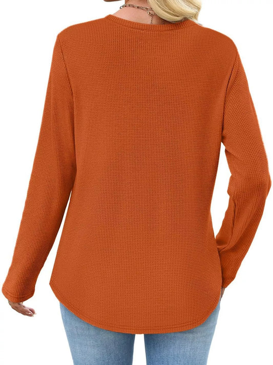 Waffle Knit Long Sleeve Pocket T-Shirt - Tigbul's Variety Fashion Shop