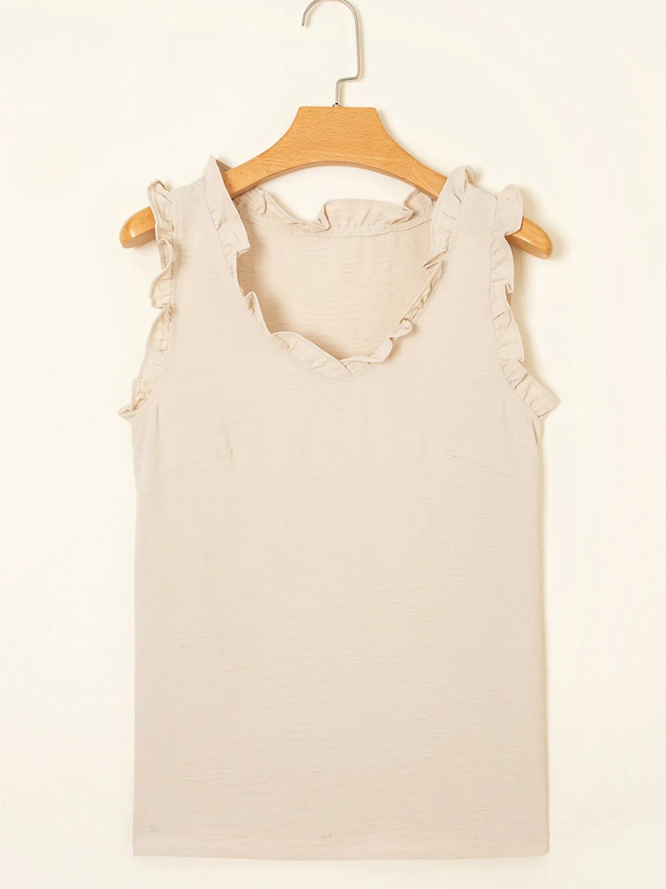 Texture Ruffle Trim V-Neck Tank Top - Tigbul's Variety Fashion Shop