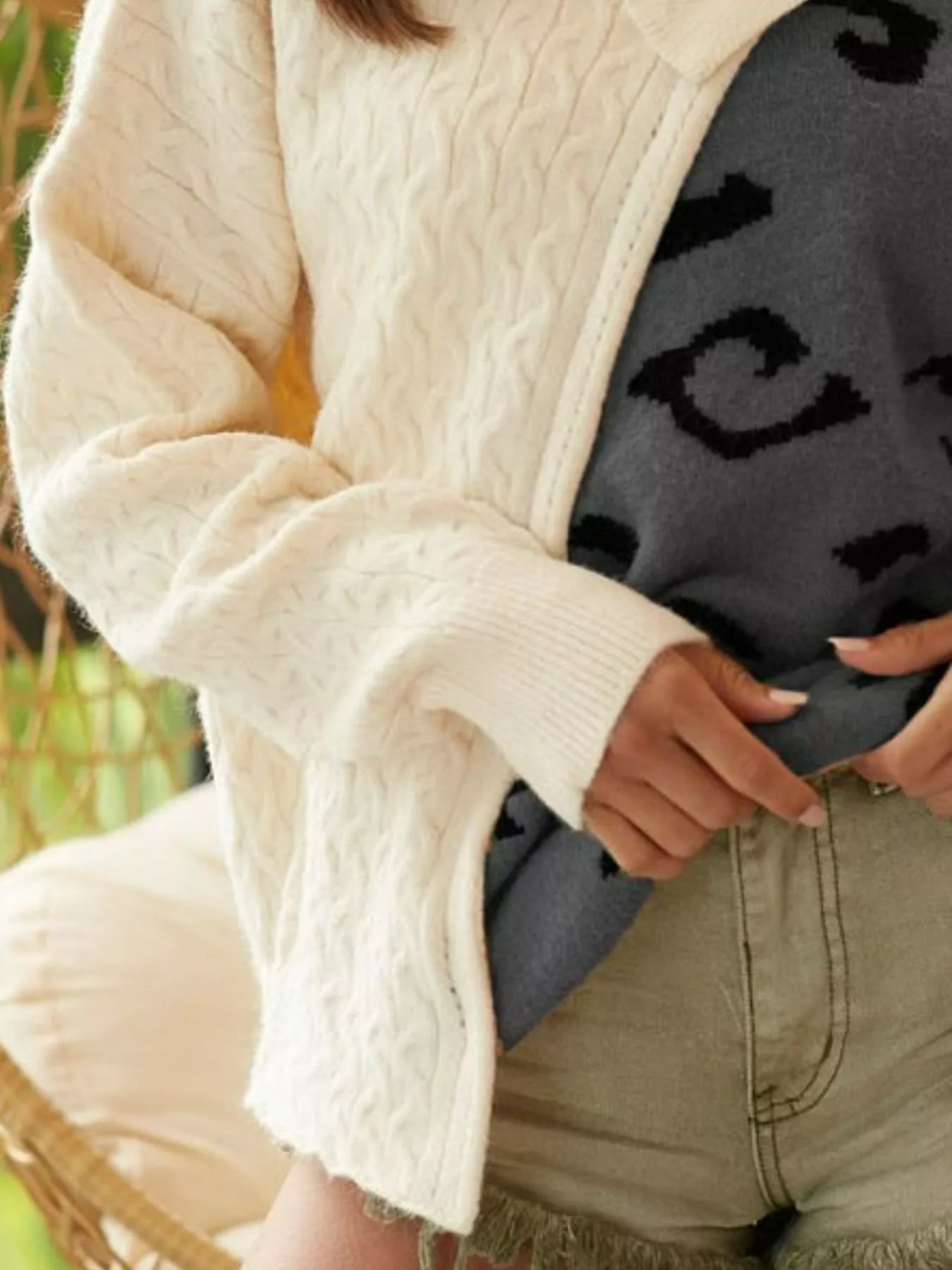 BiBi Cable-Knit Color Block One Shoulder Asymmetrical Sweater - Tigbul's Variety Fashion Shop