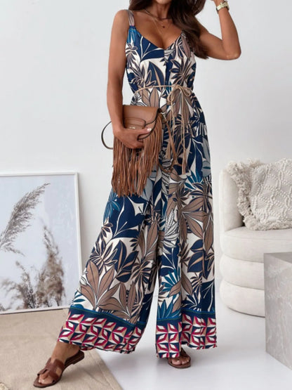 Paisley Print Spaghetti Strap Wide Leg Jumpsuit - Tigbul's Variety Fashion Shop