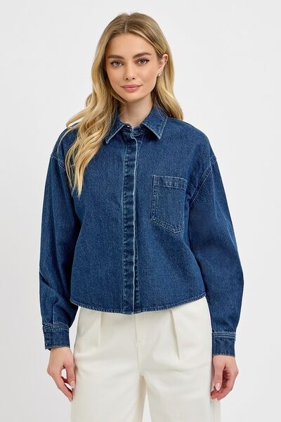 Button Up Long Sleeve Denim Shacket - Tigbul's Variety Fashion Shop