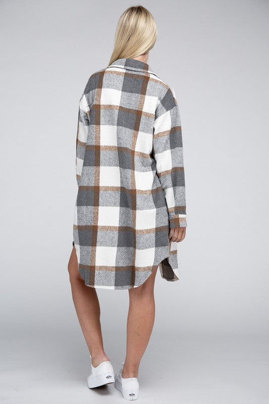 Plaid Flap Pocket Drop Shoulder Shirt - Tigbul's Variety Fashion Shop