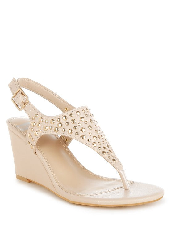 Sappho Studded Thong Toe Wedges - Tigbul's Variety Fashion Shop