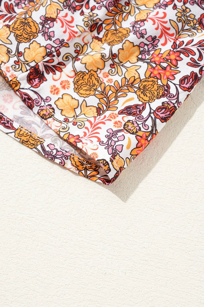 Floral Print Knot V Neck Ruffled Sleeve Blouse - Tigbul's Variety Fashion Shop