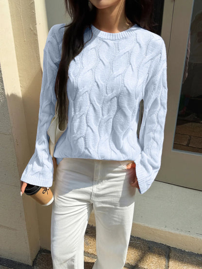 Cable Knit Long Sleeve Sweater - Tigbul's Variety Fashion Shop