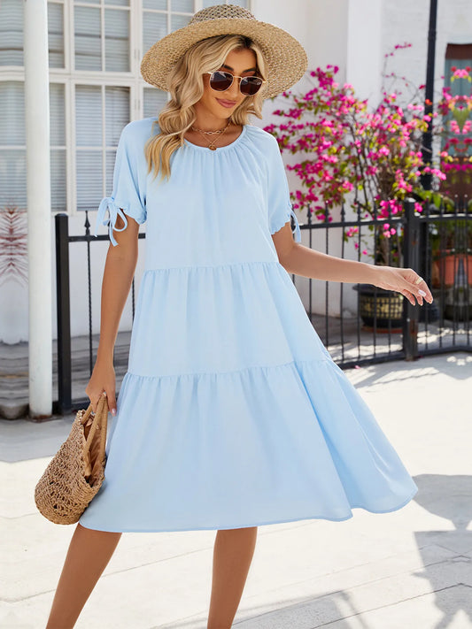 Tiered Round Neck Summer Dress - Tigbul's Variety Fashion Shop