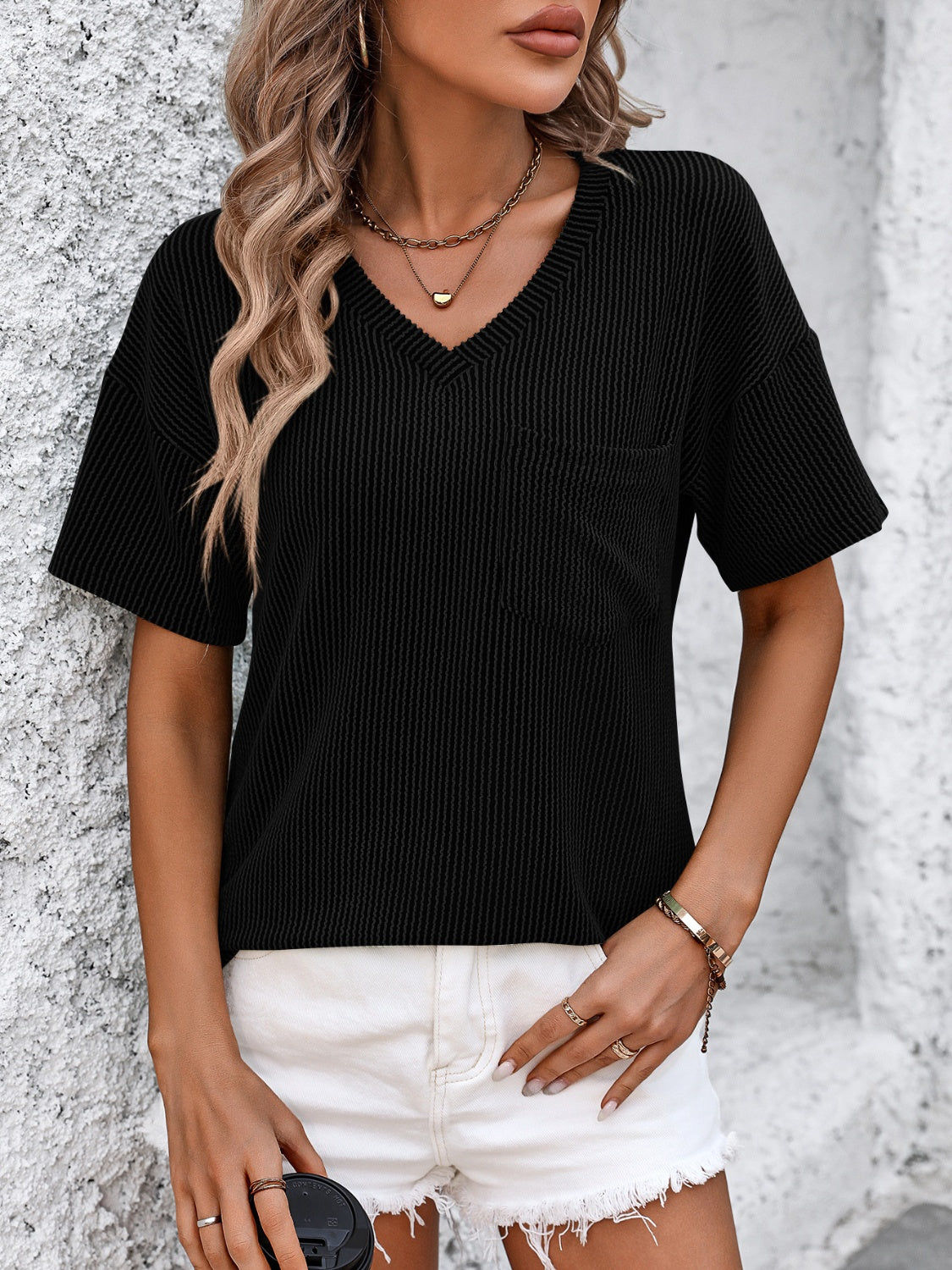 V-Neck Dropped Shoulder T-Shirt - Tigbuls Variety Fashion